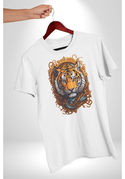 Kaplan Süs Unisex Unisex Beyaz Organik Baskılı T-shirt Penye Yüksek Kalite Beyaz