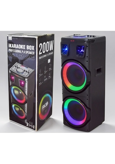 Büyük Boy Kablosuz Hoparlör 200w Çift Kablosuz Mikrofonlu Karaoke Bluetooth Speaker Şarjlı Partybox