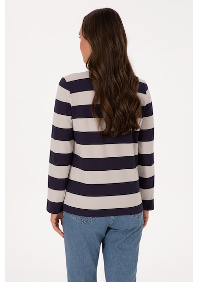 U.S. Polo Assn. Kadın Mürdüm Çizgili Polo Yaka Sweatshirt 50314207-VR074