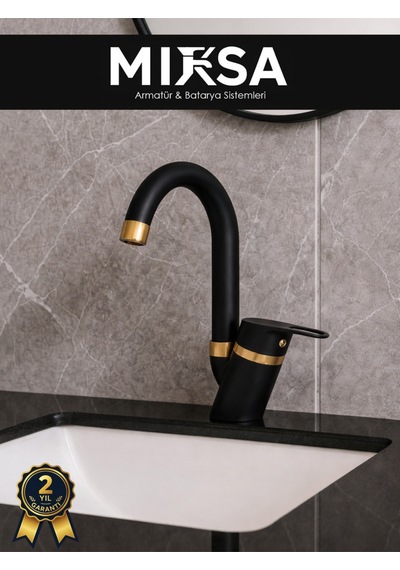 Lüx Siyah-gold Baston Borulu Banyo Lavabo Bataryası, Musluğu, Çift Su Girişli