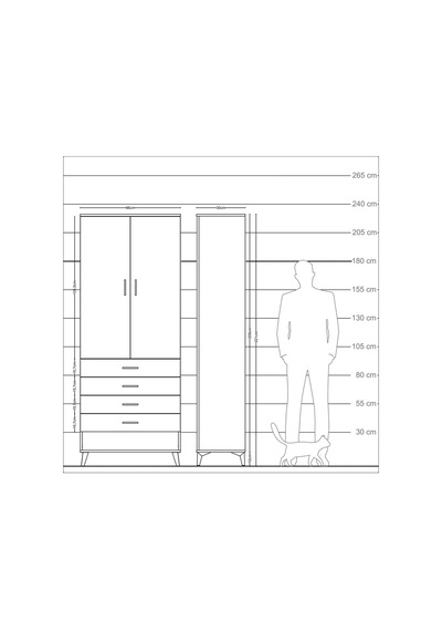 Arges Dolap 2 Raflı 4 Çekmeceli Tek Askılı 88x30x221 Çam-çam Çam