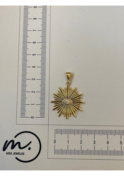 925 Ayar Gümüş Gold Renk Güneş Kolye Ucu