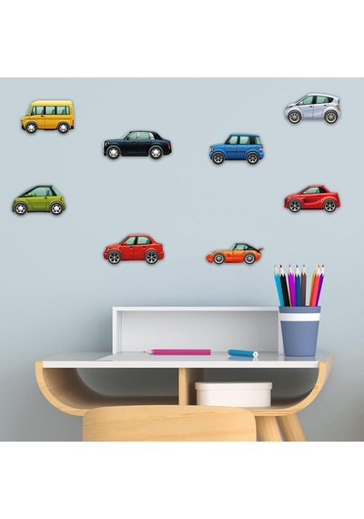 Minik Arabalar Çocuk Odası Dekoratif Duvar Sticker Yapışkanlı Folyo Genel