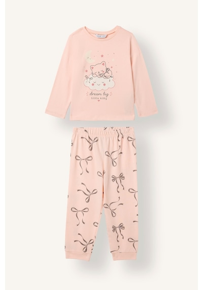 Defacto Kedi Ve Fiyonk Baskılı Pamuklu 2li Pijama Takımı Kız Bebek I8733a526wnpn212 Pembe-pn212