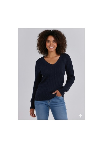 Youknitwear You Riviera %100 Pamuk V Yaka Kadın Kazak V Yakalacivert