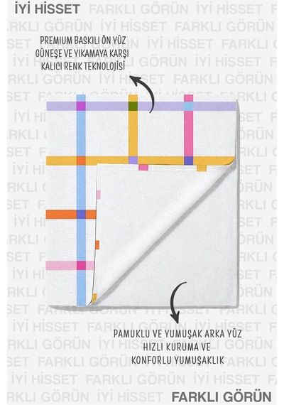 Ekose Çizgili Renkli Modern Plaj Havlusu - Minimalist Pastel Kareli Hızlı Kuruyan Mikrofiber Havlu Çok Renkli