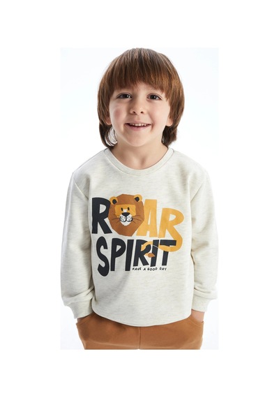 LC Waikiki Lw - Bisiklet Yaka Baskılı Erkek Bebek Sweatshirt Ve Eşofman Alt 2'li Kırık Beyaz Melanj