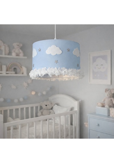 Bulut & Yıldız Detaylı Bebek Odası Avizesi El Yapımı Bebe Mavi