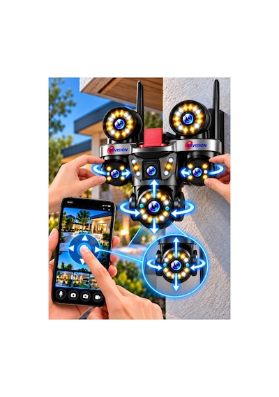 Esvision Es-9003 9mp 3 Kamera Wifi Ptz Sesli Akıllı Takip Zoom Güvenlik Kamera 7/24 Koruma 3+3+3mp