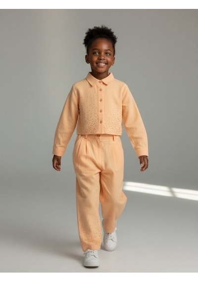 Zekids Kız Çocuk Taş Detaylı Tasarım İnce Dokulu Ceket Ve Pantolonlu Takım-17170 Turuncu Zekids Kız Çocuk Taş Detaylı Tasarım İnce Dokulu Ceket Ve Pantolonlu Takım-17170 Turuncu