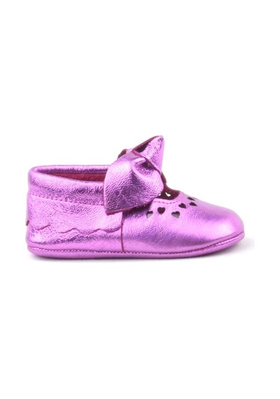 Hapshoe Kids Hakiki Deri Fuşya Fiyonklu Lastikli Bebek Patik Pembe