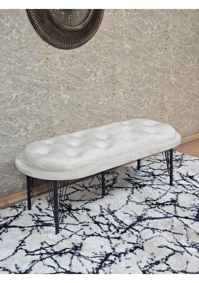 Zafir Ufo Oturak Bench - Siyah Boyalı Telli Ayak - Oturak - Bench - Puf - Yatak Ucu Pufu Krem