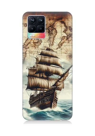 Realme 8 Uyumlu Haritada Yelkenli Macera Desenli Silikon Kılıf Çok Renkli