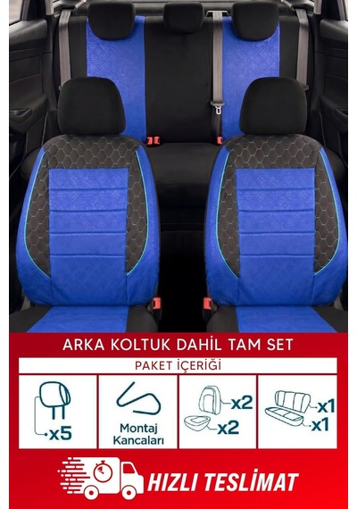 Gof Serisi Universal Oto Koltuk Kılıfı Tam Set Mavi