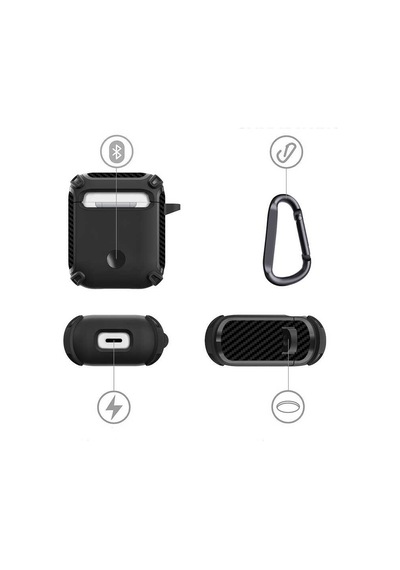 Maks Technology Apple Airpods Uyumlu Kılıf Köşe Karbon Fiber Detaylı Askı Aparatlı Airbag Darbe Emici Maks Koruyucu Kapak Kırmızı