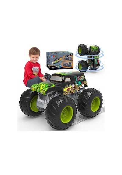 Suda Karada Gidebilen Takla Atan Kumandalı Sarjlı Işıklı Monster Trucks 4x4 25 Cm 8 Km Hız Yeşil