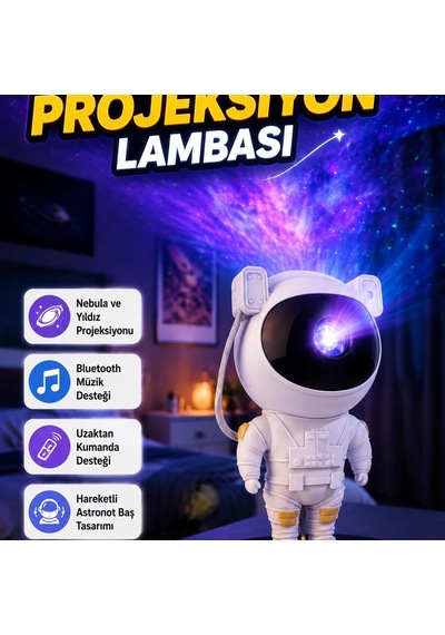 Astronot Galaksi Projeksiyon Lambası Bluetooth Müzik Ve Uzaktan Kumanda