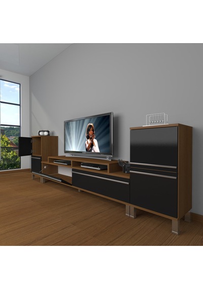 Decoraktiv Ekoflex On2 Mdf Krom Ayaklı Tv Ünitesi Tv Sehpası Ceviz - Siyah