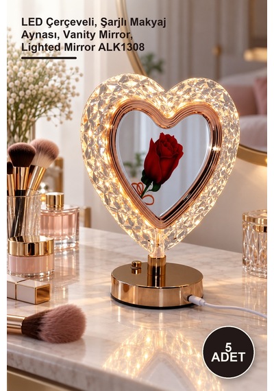 5 Adet Sihirli Ayna Led Çerçeveli, Şarjlı Makyaj Aynası, Vanity Mirror, Lighted Mirror Alk1308 Sarı