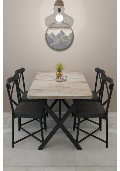 Modern Yemek Masası Takımı 70x110 Cm Oval Mutfak Masası & 4 Adet Tonet Model Kumaş Döşemeli Sandalye Krem Modern Yemek Masası Takımı 70x110 Cm Oval Mutfak Masası & 4 Adet Tonet Model Kumaş Döşemeli Sandalye Krem