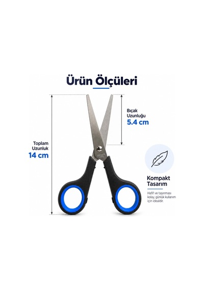 Ofis Makası 14 Cm, Paslanmaz Çelik Kağıt Kesme Makası