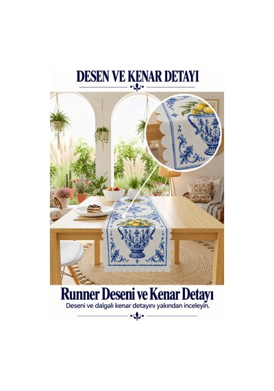 Vivanni Home Yıkanabilir Dikdörtgen Runner Günlük Kullanıma Uygun, Pratik Ve Uzun Ömürlü Limon Mavi
