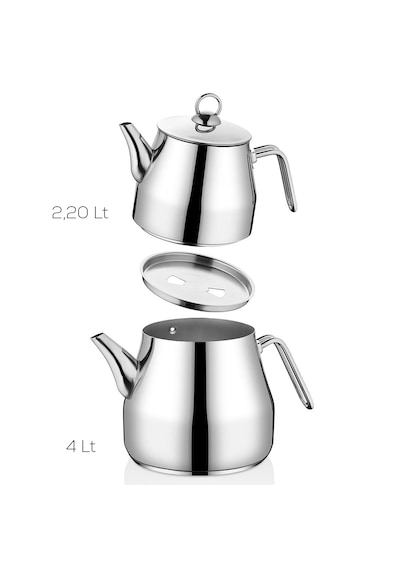 Porsima 8010 Pramit Metal Kulp Aile Boy Paslanmaz Çelik Çaydanlık Takımı - Antrasit - 2.20-4.00lt