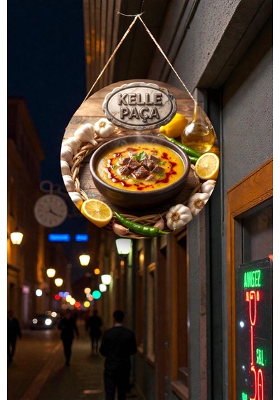 Kelle Paça Çorbası İpli Mdf Ahşap Kapı Duvar Süsü, Restoran, Mutfak Dekoratif Tablo