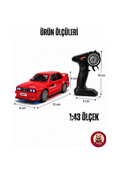 Uzaktan Kumandalı Mini Drift Bmw Evo30 Model Araba Dahili Şarjlı Işıklı 4x4 Taşıma Kumandalı Hız Hassasiyetli Ve Kademeli ,kuka Ve Drift Tekerleri Hediye 1:43 Ölçek Kırmızı