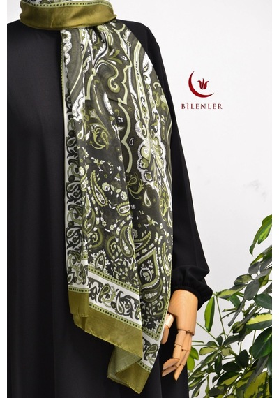 Bilenler Etnik Desenli Pamuklu Şal 70x190 Cm Yeşil