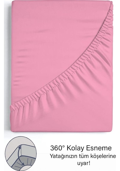 Ranforce Pembe Pamuklu Tek / Çift Kişilik Battal Tam Kenar Lastikli Çarşaf 14 Renk Fıtted Pembe