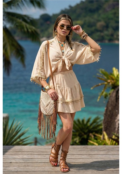 Fashion Cocktail Akdeniz Esintili Midye İstiridye Deniz Yıldızı Bağlamalı Bluz Katlı Mini Etek Sahil 2li Bohem Takım Bej Fashion Cocktail Akdeniz Esintili Midye İstiridye Deniz Yıldızı Bağlamalı Bluz Katlı Mini Etek Sahil 2li Bohem Takım Bej