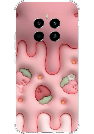 Realme 12 4g -12 Plus Uyumlu Çilekli Pasta Baskılı Silikon Kılıf Renkli