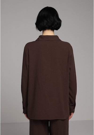Colin's Colins Regular Fit Shirt Neck Düz Kadın Kahverengi Kısa Kol Gömlek Cl1079416 Q1.v2 Brw