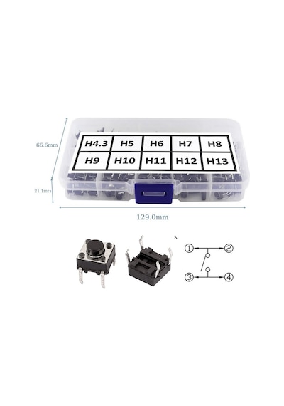 200 Adet 6x6mm Tact Buton Set 10 Farklı Yükseklikte 4 Pin Dokunma
