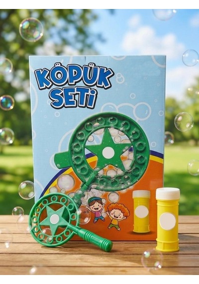 Yıldızlı Dev Baloncuk Seti 3 Parçalı Özel Köpük Suyu Solüsyonlu 35,5cm Eğlenceli Köpük Oyun Seti Yeşil