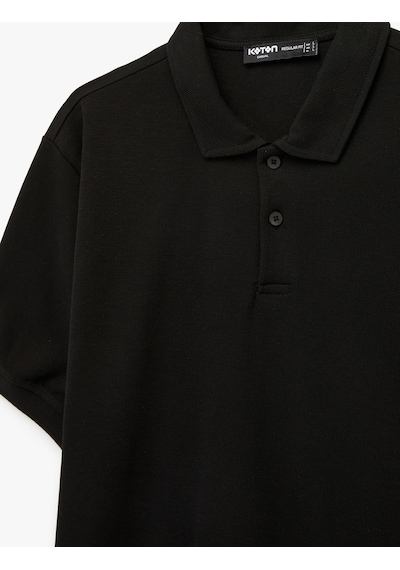 Koton Pamuklu Regular Fit Kısa Kollu Düğmeli Polo Yaka Tişört Siyah 6sam10290mk