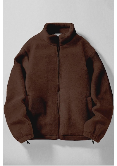 Ghassy Co. Erkek Alaska Regular Peluş Sherpa Kışlık Tam Fermuarlı Polar Sweatshirt Kahve