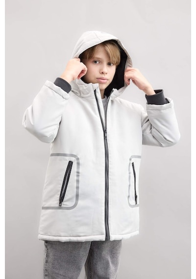 DeFacto Erkek Çocuk Su İtici Kapüşonlu Polar Astarlı Fermuarlı Cepli Parka D1132A824WNGR342