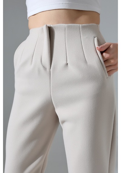 Gugus Kadın Maskülen/havuç Kaşe Pantolon Trend Model Ekru