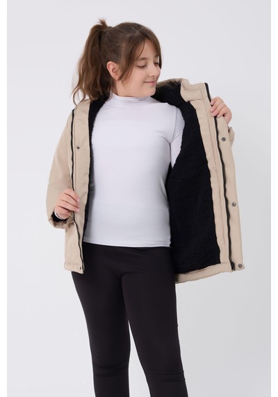 Kız Çocuk Kürklü Su Ve Rüzgar Geçirmez Kapüşonlu 3 Cep Kışlık Mont & Kaban & Parka-69 Taş