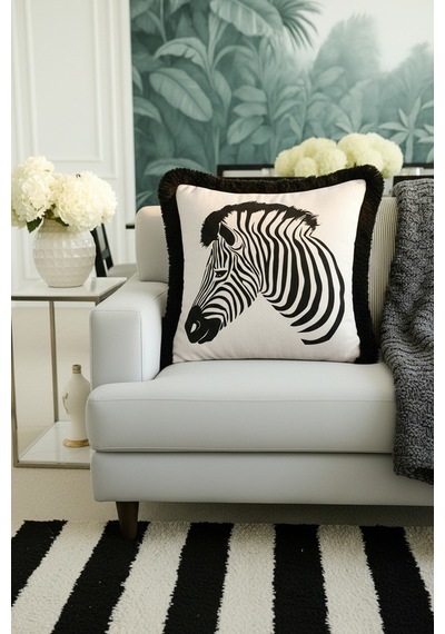 Zebra Figürlü Saçaklı Yastık Kılıfı - Monokrom Safari Modern Siyah Kenarlı Püsküllü Kırlent Kılıfı Mat Kumlu Zeytin Zebra Figürlü Saçaklı Yastık Kılıfı - Monokrom Safari Modern Siyah Kenarlı Püsküllü Kırlent Kılıfı Mat Kumlu Zeytin