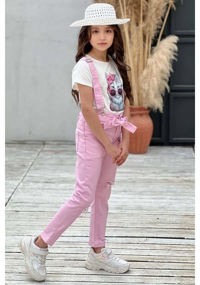 Riccotarz Kız Çocuk Üzeri Digital Baskılı T-shirt Yırtmaç Ve Kedi Detaylı Pembe Jean Salopet Takım Pembe Riccotarz Kız Çocuk Üzeri Digital Baskılı T-shirt Yırtmaç Ve Kedi Detaylı Pembe Jean Salopet Takım Pembe