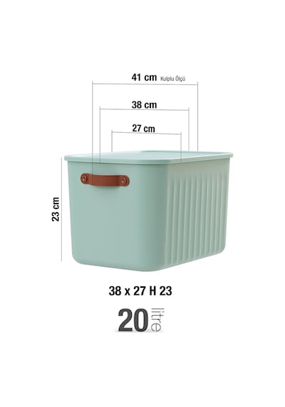Kulplu Mint Yeşili Dolap Düzenleyici 20 Lt Kapaklı Saklama Kutusu Sepet Oyuncak Kutusu Organizer