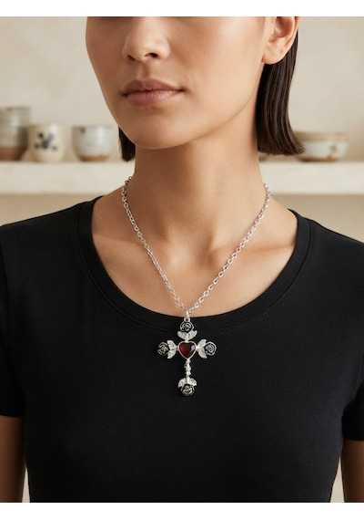 Erkek Haç Kolye Gümüş Renk Metal Zincir Kolye Gotik Tarz Şık Unisex Kolye Hc96 Çok Renkli