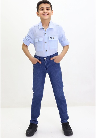 Gzt Tekstil Erkek Çocuk Pantalon Likralı Kot Jeans Pantolon 6-12 Yaş Koyu Mavi