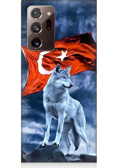Samsung Galaxy Note 20 Ultra Uyumlu Kurt Göktürk Ve Bayrak Desenli Silikon Kılıf