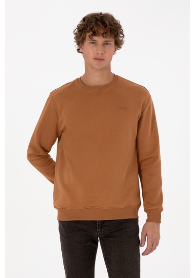 U.S. Polo Assn. Erkek Comfort Fit Bisiklet Yaka Şardonlu Camel Basic Sweatshirt 50313757-VR233