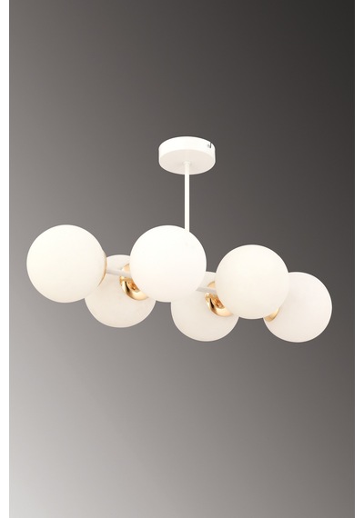 Hira 6'lı Beyaz Glob Camlı Modern Plafonyer Avize Salon Yemek Masası Üstü Beyaz Beyaz