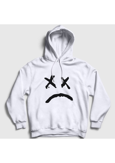 Presmono Unisex Sad Face Lil Peep Kapüşonlu Sweatshirt Beyaz
